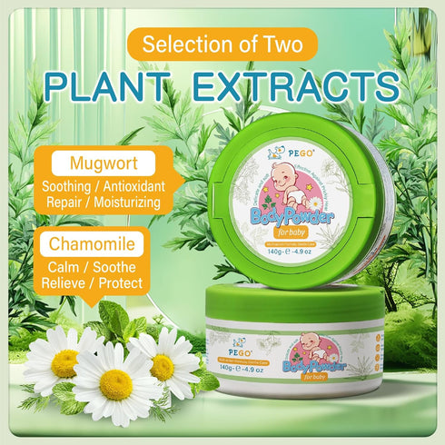'-140g PEGO Cornstarch Baby Powder, Talc-Free,with Zinc Oxide, Aloe Vera & Chamomile, Soothing Skin Care, Hypoallergenic