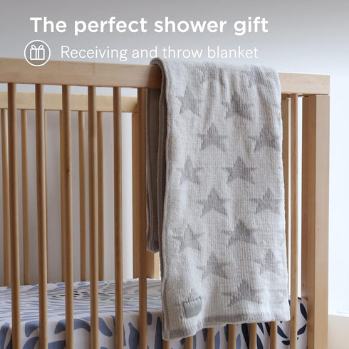40" 30" 100% Smilo Baby Blanket with Reversible Gray & White Unisex Star Design - x Super Soft and Fluffy Warm