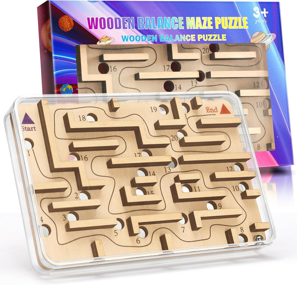 CHEROSIN Handheld Fidget Puzzle Game for Kids and Adults - Challenging Wooden Labyrinth