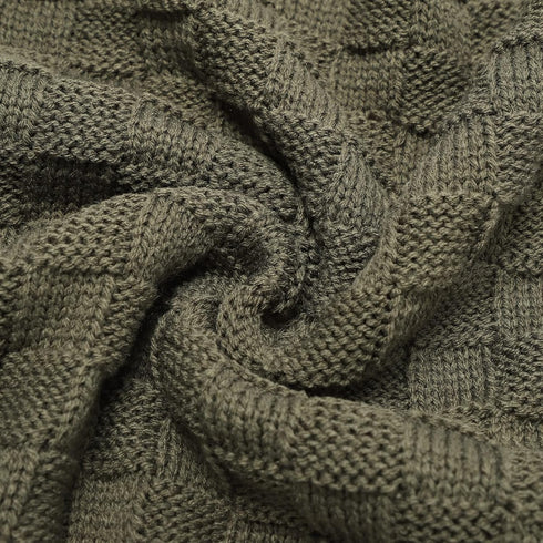 LAWKUL Baby Blankets Cable Babe Checkered Soft Cuddle Newborn Infants Receiving Swaddle, Dark Green 40"x30"