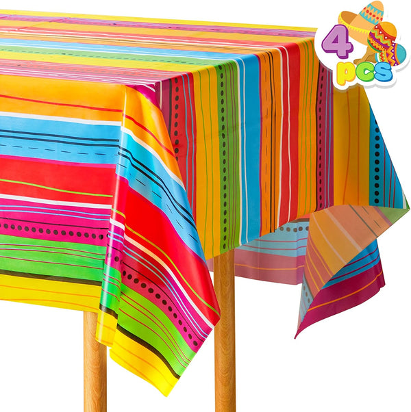 JOYIN 4 pcs Cinco De Mayo Printed Plastic Tablecover - Muti-Colored Tablecloth for Fiesta Decorations