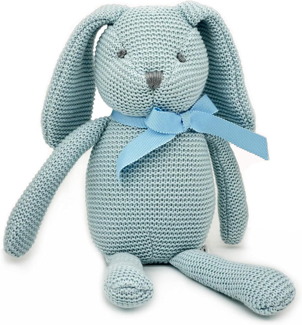 FLUFFYFUN 100% Organic Cotton Blue Bunny Rabbit Plush, 7.1" Baby Stuffed Animal