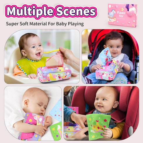 6 12 6 9 12 18 usrela Baby Toys to Months - Tissue Box Toy, Tissue Learning Toys with Alphabet Number Color Sound, Baby