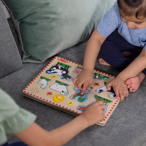 2-Pack Melissa & Doug Wooden Light-Activated Sound Puzzle for Toddler and Preschool Boys and Girls Farm Animals