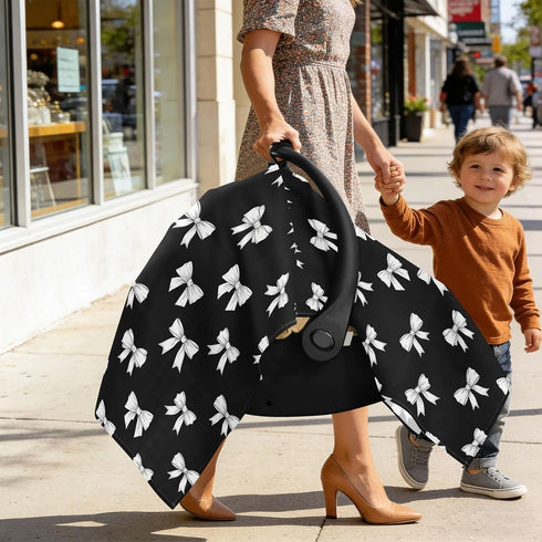 DOMIKING White Bow Black Pattern Baby Car Seat Cover Breathable Infant Car Seat Cover for Babies Lightweight Carseat