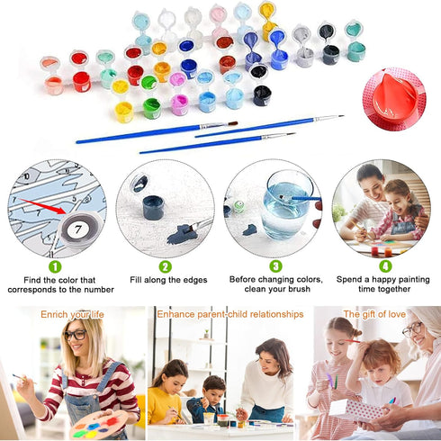 FLAJZ 4 Pack 4 5 6 7 8 9 10 12, 8x8 Inch Paint by Numbers Kit for Kids, Easy Kids Paint by Number Kits Age DIY Color
