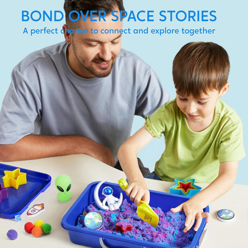 3+ JOVA Klever Kits Outer Space Sensory Bin for Toddlers with Glow in The Dark Alien and Rocks, Sandbox with Lid