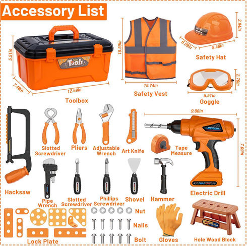 Set,MAGIC4U 50PCS Set 12 3-8 Kids Tool Toddler Tool with Electronic Toy Drill,Tape Measure Tool Equipements,Pretend