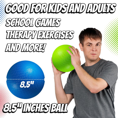 8.5 Inch (Pack 6) Playground Balls Dodgeballs for Kids & Adults - of Inflatable Rubber Indoor Outdoor Bouncy