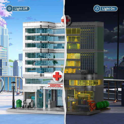 City Hospital Toy Building Set with LED Lighting, Compatible with Lego, Modular Architecture Set for Adults