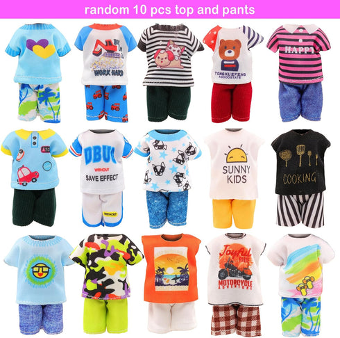 Miunana 36 PCS Boy Doll Travel Outfits for 4-6 Inch Doll Include 20 PCS Top and Pants for 5.3 Inch Boy Doll Clothes and Accessories with 14 PCS Dollhouse Furniture and 2 Pairs of Boy Doll Shoes