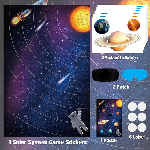 32 Solar System Party Games - Pin The Planets, Large Space Game Poster with Planet Stickers