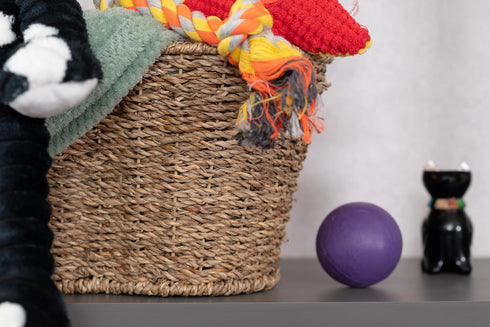 OtterPets (17x13 Dog Toy Basket, Bone Shaped Dog Toy Bin, Handmade Pet Organizer And Storage, Toy Box for Cats
