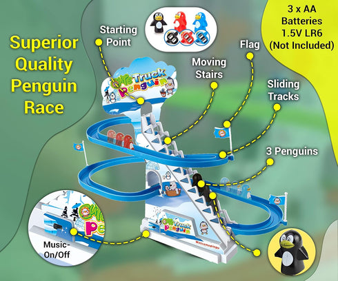ARSUK Penguin Race Game Toy - Musical Roller Coaster Track Playset with LED Lights for Toddlers and Kids