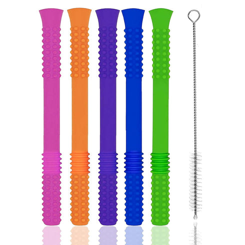 Hollow Teething Tubes, Soft and Durable Baby Teether with Brush, 6-Pack Teething Toys for Babies 6-18 Months Silicone