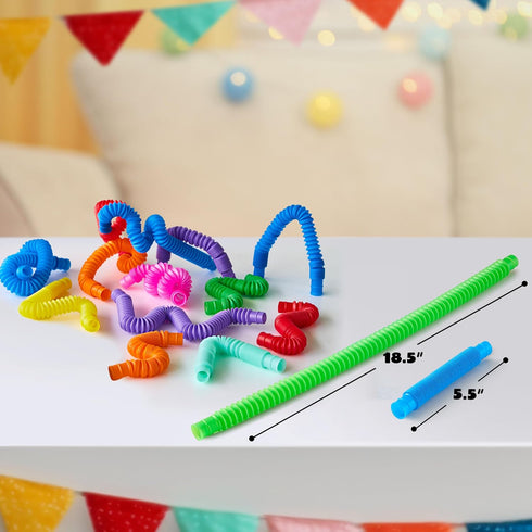 JOYIN 18 Pack Pop Tubes, Sensory Fidget Toys for Party Favors - Connectable and Extendable for Stress Relief