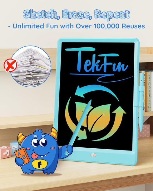 TEKFUN LCD Writing Tablet Doodle Board - 10inch Colorful Drawing Pad, Kids Travel Essentials, Toddler Toys for Ages 3-8