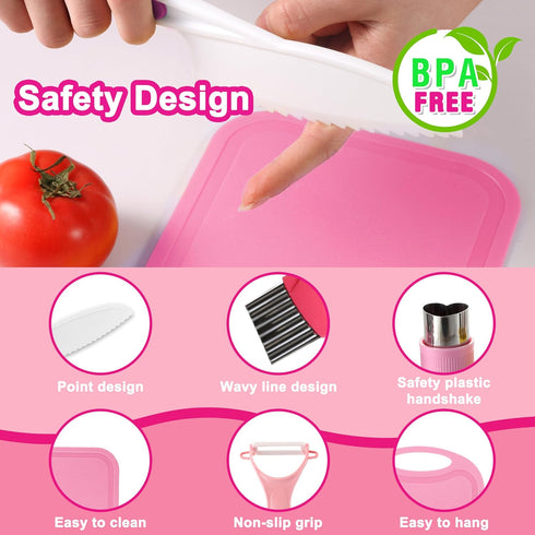19-Piece Kids Cooking Tools Set, Real Toddler Knife Set for Montessori Cooking, Safe Knives, Crinkle Cutter