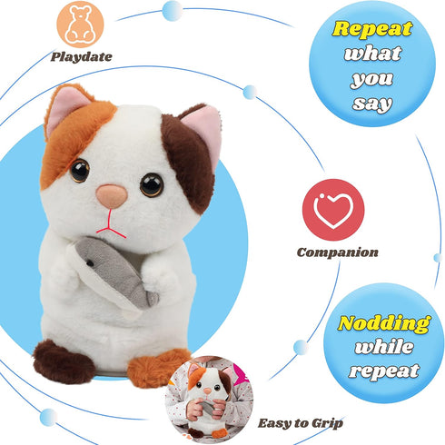 Hopearl Talking Kitty Plush Toy, Repeats What You Say, 7'' Interactive Cat Gift for Toddlers