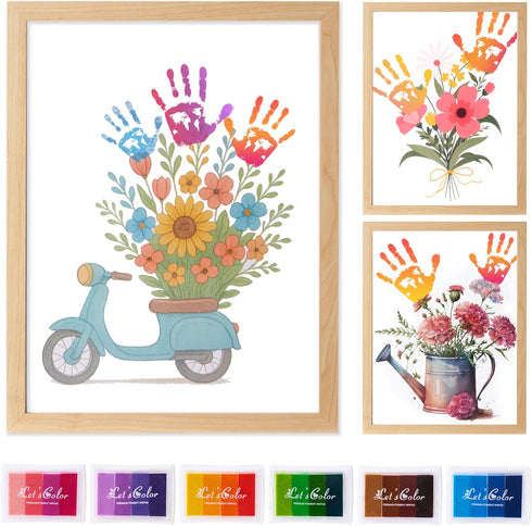 CHERRY CHEERS 3 6 Flower Bouquet Handprint Art Kit, Special Unique Sheets with Floral Design, DIY Keepsake Craft Gift