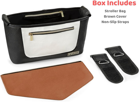 Universal Fit Non-Slip Stroller Caddy Organizer with Brown Cover