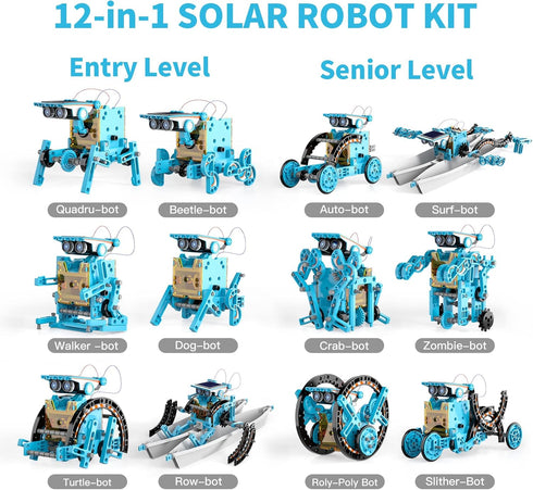 Lucky Doug 12-in-1 STEM Solar Robot Kit for Kids Age 8-13, Educational Building Science Experiment Set