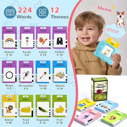 224 Talking Flash Cards for Toddler, Learning Montessori Toys with Sight Words, Pocket Speech for Toddlers Therapy
