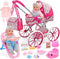 deAO Baby Doll Stroller Set Baby Doll Accessories Playset Pretend Play Toys
