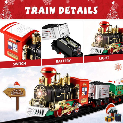 Set 47.2" 4 Set Toyvian Christmas Railway Train with Railway Track & Cars Lights and Sounds Railway,Battery Operated
