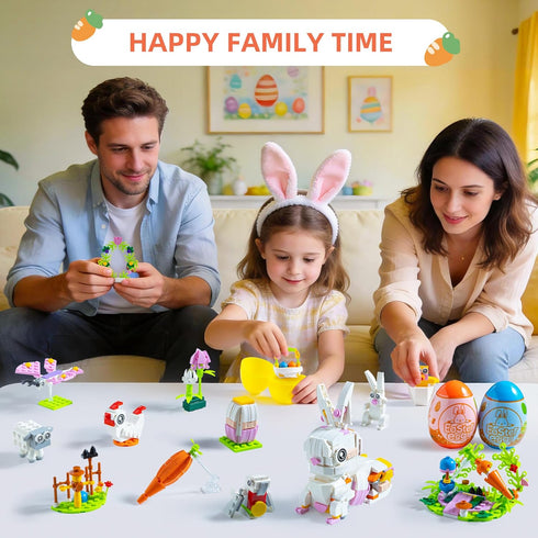 WuNian 12 Packs Sets 12 2 6+ Prefilled Easter Eggs with Bunny Building Blocks in Easter Basket Stuffers Building Toys