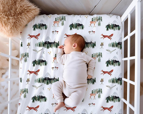 2 Pack Crib Sheets Neutral - Fitted Baby Crib Sheets Bed for Girl Boy - Standard & Toddler Mattress (Woodland Forest