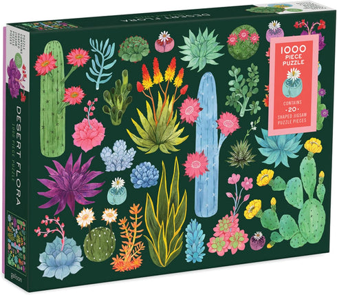 Galison Desert Flora Puzzle - 1000 Pieces, 27” x 20” - Featuring 20 Shaped Puzzle Pieces and Colorful Illustration