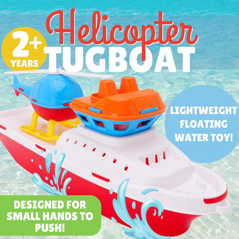 Toyland 17" 2+) Floating Tugboat Bathtub & Pool Toy for Toddlers Water Boat with Removable Helicopter, Durable
