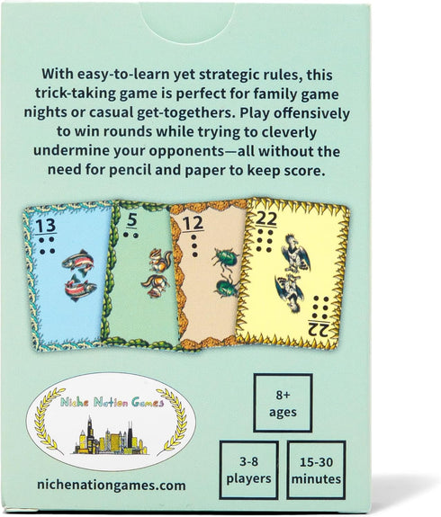 Mammals 8+, 3-8 20 Wild Four Family-Friendly Trick-Taking Card Game with Bugs, Birds, Fish, And - Easy Rules, No Pen