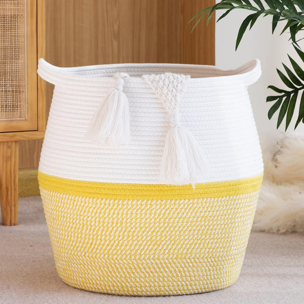 KAKAMAY Woven Baskets for Storage(17"x17"),Large Cotton Rope Woven Baby Laundry Hamper,Collapsible Laundry
