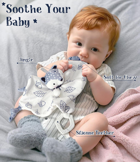 9pcs Set 0-6 Golray Baby Boy Gifts for Baby Shower, Newborn Essential with Fox Lovey/Blanket/Onesie/Wooden