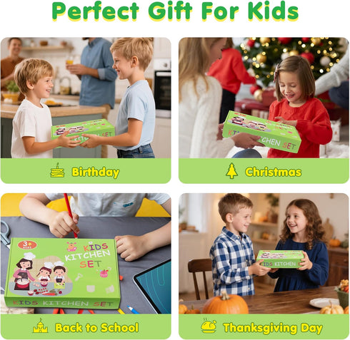 VVSBPL 36Pcs Set Set 3-10 Kids Knife for Real Cooking, Montessori Kitchen Tools for Toddlers, Safe Kids Cooking Toys