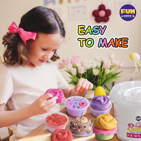 4 LB Milky Butter Slime Bucket Gift for Girls, FunKidz 64 FL OZ Soft White Scented Slime Kit with 29 Add-Ins for Kids