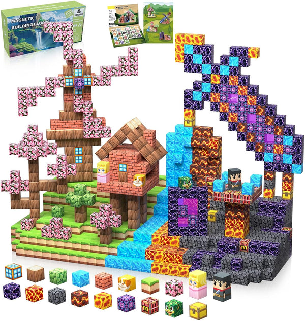 Magnetic Blocks, 100PCS Magnetic Tiles Building Blocks, Magnet Cubes STEM Sensory Game