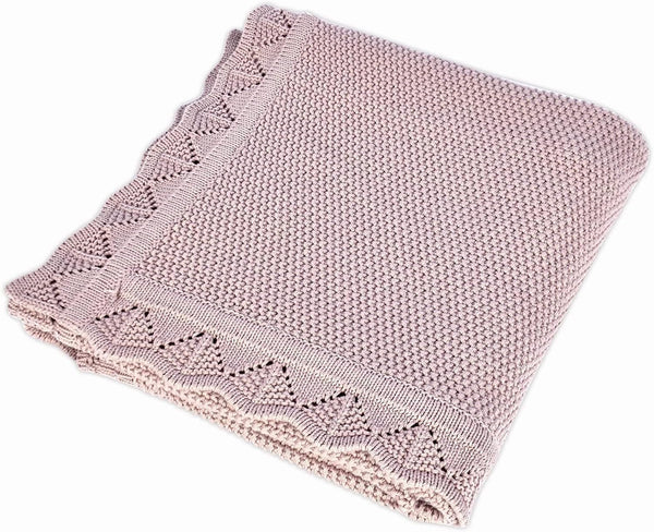 Knitted Baby Blanket for Boys & Girls, 100% Cotton Receiving Swaddle Crib Blanket, 40 x 31 (Dusty Rose)