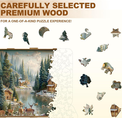 290 13.4 12.9in Suitcase Scenery-Nordic Forest Wooden Christmas Puzzles Adults, Pieces Wood Puzzle with Unique Animal