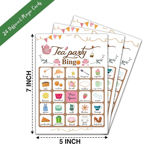 Tea Party Bingo Game - 24 Players Family Activities with Bingo Cards for Party Supplies and Favors