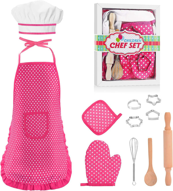 Gifts for 2-8 Year Old Girls Boys, Chef Costume Set Kids Apron for Girls, Toddler Birthday Xmas Gifts