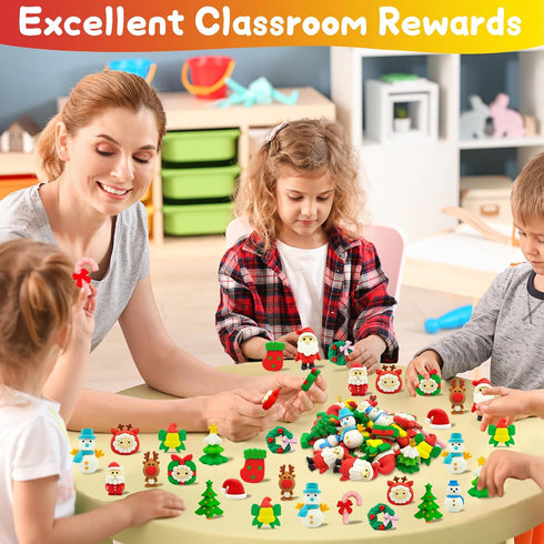 55 PCS Christmas Erasers for Kids Bulk, Puzzle Eraser Desk Pets Holiday Erasers for Classroom Rewards