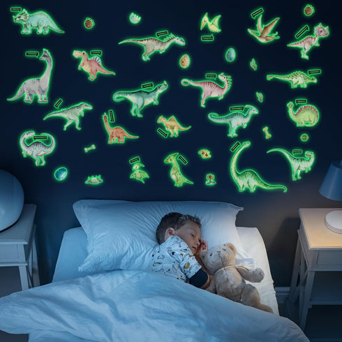 Glow in The Dark Dinosaur Wall Decals, Luminous Removable Stickers for Boys Bedroom Decoration, Kids Birthday Gift