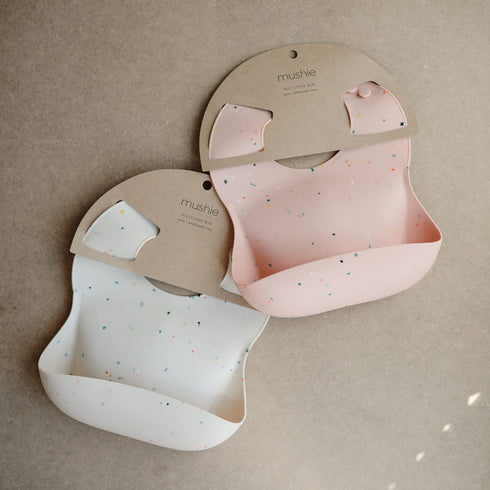 mushie Silicone Baby Bib, Adjustable Fit Waterproof Bibs (Powder Pink Confetti)
