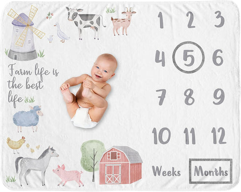 Sweet Jojo Designs Farm Animals Boy or Girl Milestone Blanket Monthly Newborn