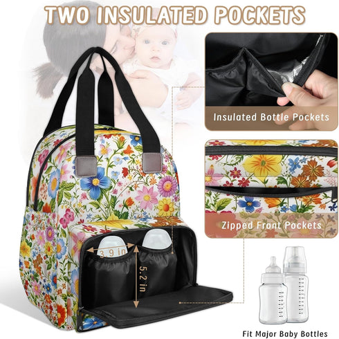 Eativisa Backpack-Multi-functional Colorful floral patterns Diaper Bag mother and baby bag Thermal compartment USB