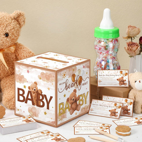 82 Pcs Baby Shower Games, Guess How Many Bears with Game Box, Baby Bottle, Guessing Cards, and Pencils for Gender Reveal