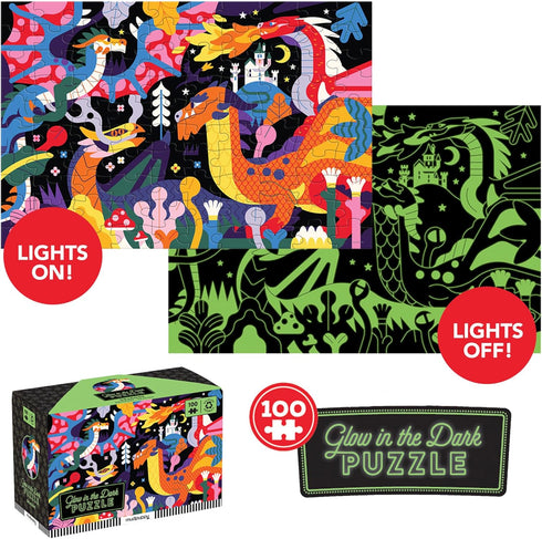 Mudpuppy Dragons – 100 Piece Glow in The Dark Puzzle with Bold Scene of Fire Breathing Dragons and Hidden Puzzle Details in The Dark for Children Ages 5 and Up